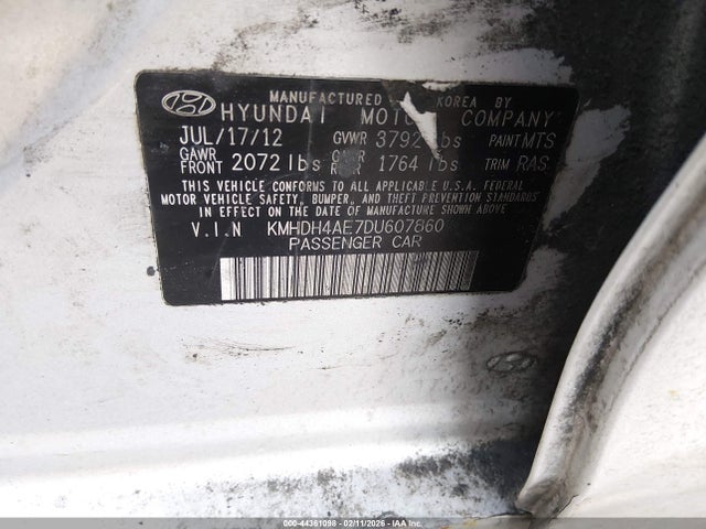 Продаж на аукціоні авто 2013 Hyundai Elantra Gls/limited, vin: KMHDH4AE7DU607860, номер лоту: 44361098