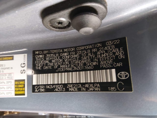 JTDEPMAE3N3017660 Toyota COROLLA LE