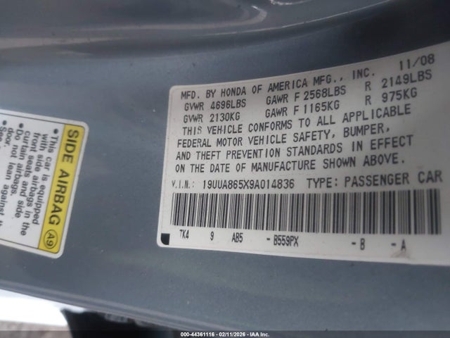 2009 ACURA TL 19UUA865X9A014836 Photo 8