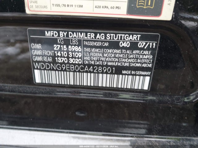 44361122 :رقم المزاد ، WDDNG9EB0CA428901 vin ، 2012 Mercedes-benz S 550 4matic مزاد بيع