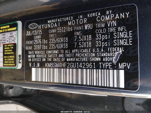 Hyundai Santa Fe Se 2016 KM8SM4HF2GU142961 Image 9