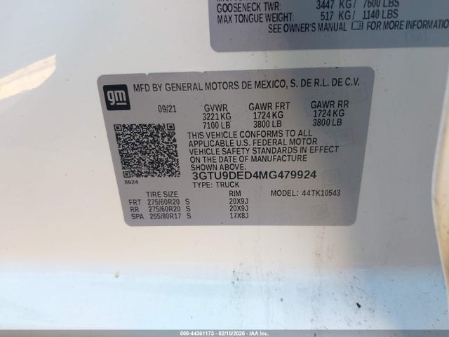 Продажа на аукционе авто 2021 Gmc Sierra 1500 4wd  Short Box Slt, vin: 3GTU9DED4MG479924, номер лота: 44361173