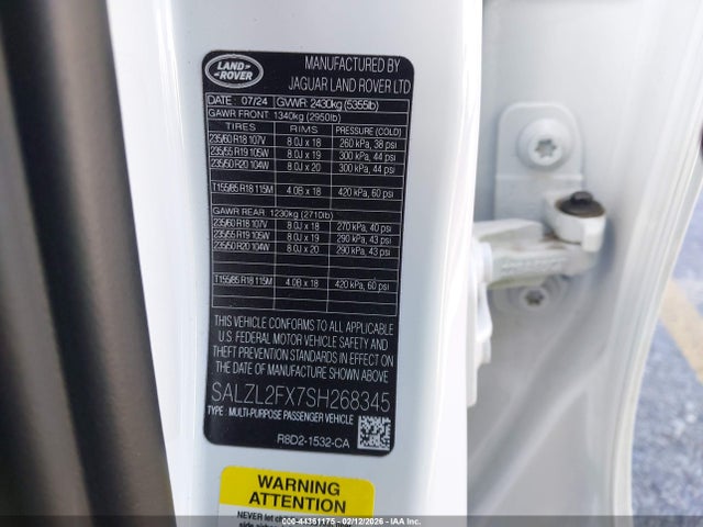 SALZL2FX7SH268345 Land Rover Range Rover Evoque Dynamic Se