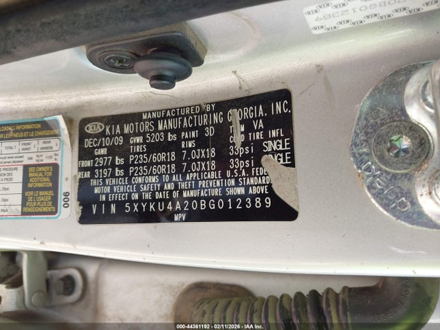 44361192 :رقم المزاد ، 5XYKU4A20BG012389 vin ، 2011 Kia Sorento Ex V6 مزاد بيع