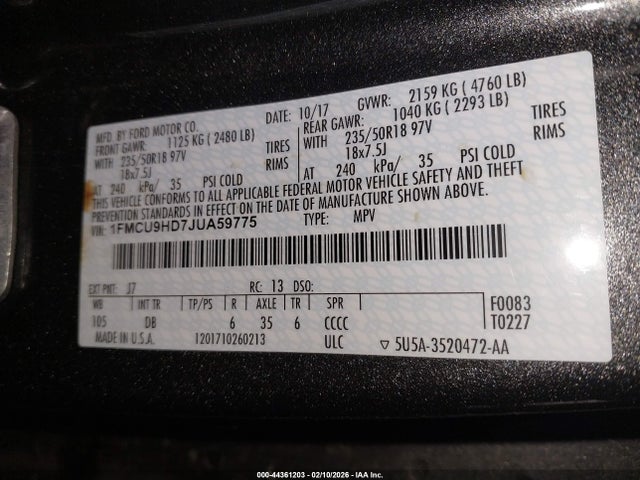 1FMCU9HD7JUA59775 Ford ESCAPE SEL