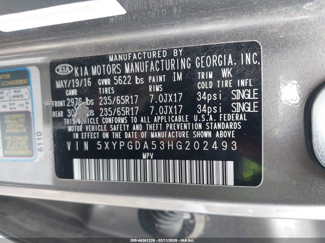 5XYPGDA53HG202493 KIA Sorento 3.3l Lx