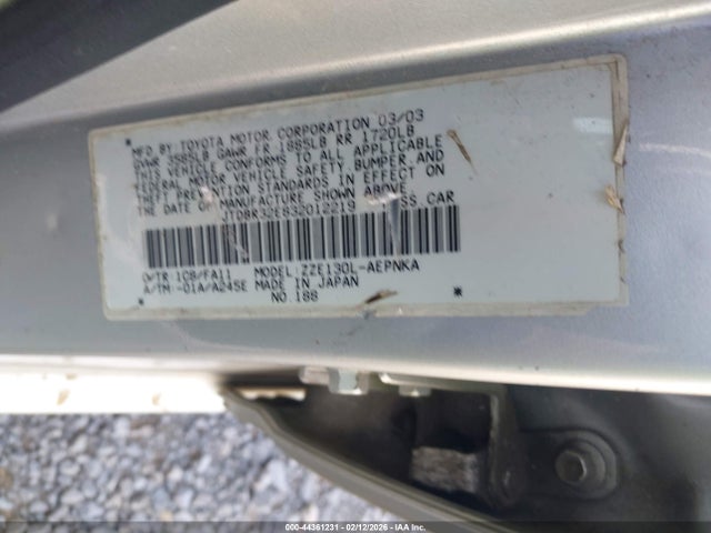 44361231 :رقم المزاد ، JTDBR32E832012219 vin ، 2003 Toyota Corolla Le مزاد بيع