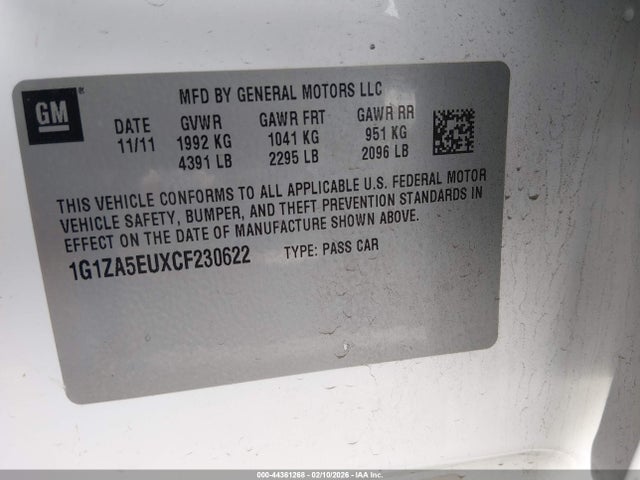 44361268 :رقم المزاد ، 1G1ZA5EUXCF230622 vin ، 2012 Chevrolet Malibu Ls مزاد بيع