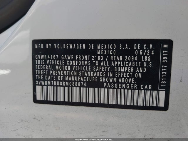 Продажа на аукционе авто 2024 Volkswagen Jetta 1.5t Sport, vin: 3VWBM7BU8RM088874, номер лота: 44361292