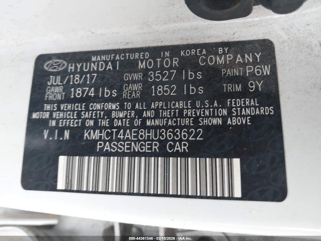 KMHCT4AE8HU363622 Hyundai Accent Value Edition
