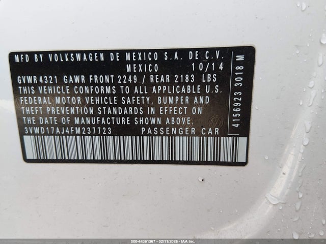 3VWD17AJ4FM237723 Volkswagen Jetta 1.8t Se