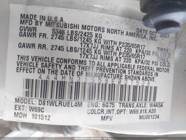 2008 MITSUBISHI ENDEAVOR 4A4MN31S58E027528 Photo 8