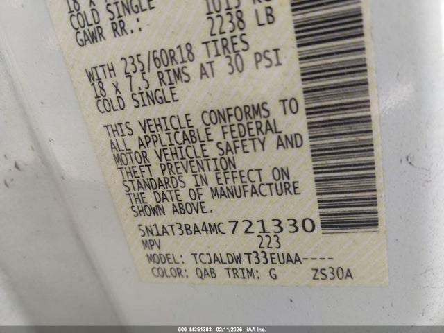 5N1AT3BA4MC721330 Nissan Rogue Sv Fwd