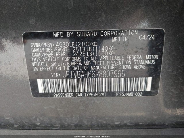 JF1VBAH66R8807965 Subaru Wrx Premium