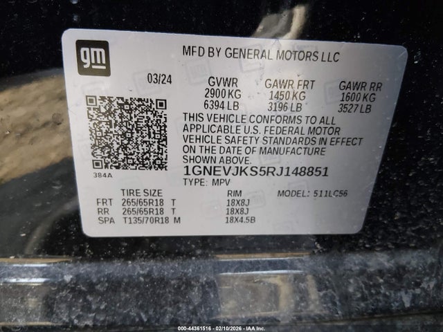 2024 Chevrolet Traverse Awd Z71 მანქანა იყიდება აუქციონზე, vin: 1GNEVJKS5RJ148851, აუქციონის ნომერი: 44361516