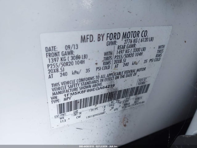 1FM5K8F89EGA64219 Ford Explorer Limited