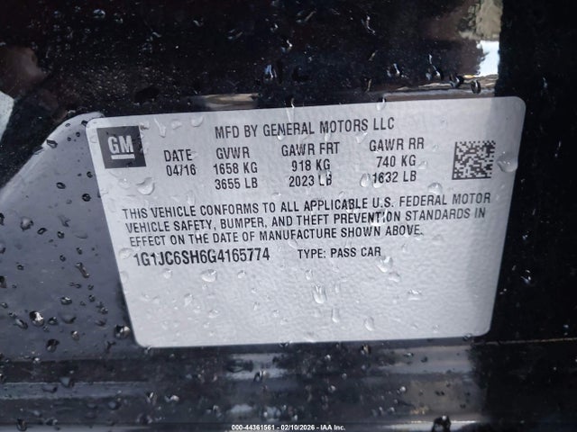 1G1JC6SH6G4165774 Chevrolet Sonic Lt Auto