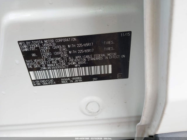 JTMRJREV6GD003677 Toyota Rav4 Hybrid Xle