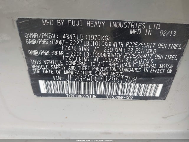 Продажа на аукционе авто 2013 Subaru Xv Crosstrek 2.0i Limited, vin: JF2GPAGC7D2851708, номер лота: 44361604
