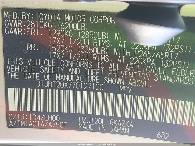 Продаж на аукціоні авто 2007 Lexus Gx 470, vin: JTJBT20X770127120, номер лоту: 44361607