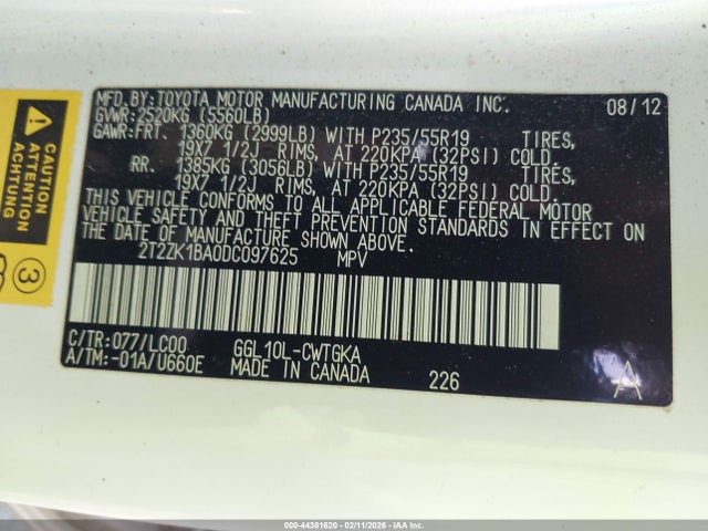 Auction sale of the 2013 Lexus Rx 350, vin: 2T2ZK1BA0DC097625, lot number: 44361620