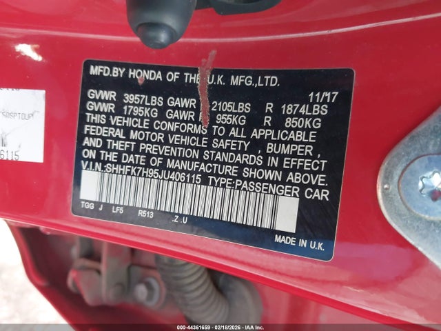 SHHFK7H95JU406115 Honda Civic Sport Touring