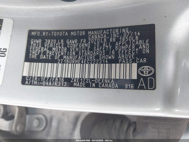 2014 TOYOTA COROLLA 2T1BURHE4EC222314 Photo 8