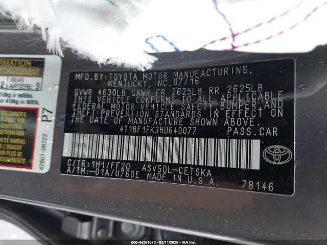 Toyota CAMRY SE 2017 4T1BF1FK3HU640077 Image 9