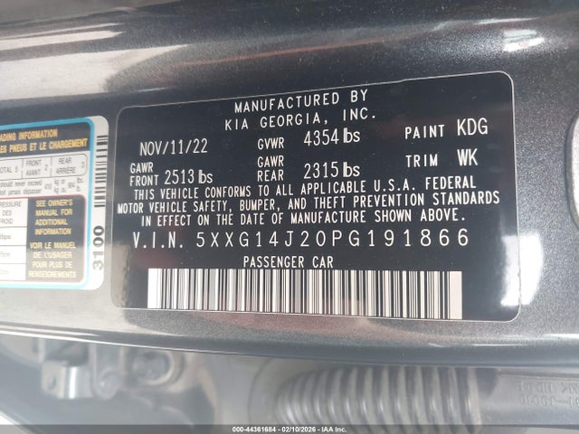 5XXG14J20PG191866 KIA K5 LXS