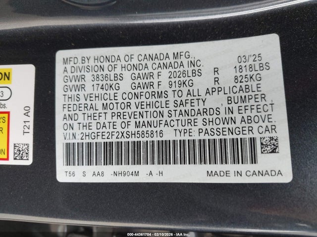 2HGFE2F2XSH585816 Honda Civic Lx