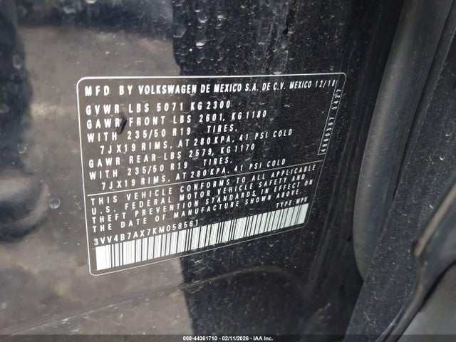 3VV4B7AX7KM058561 Volkswagen Tiguan 2.0t Sel Premium/2.0t Sel Premium R-line