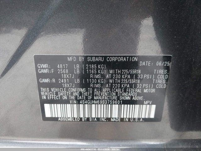 2025 Subaru Crosstrek Limited მანქანა იყიდება აუქციონზე, vin: 4S4GUHM69S3759601, აუქციონის ნომერი: 44361718