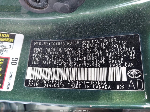 Toyota COROLLA LE 2015 2T1BURHEXFC376236 Image 9