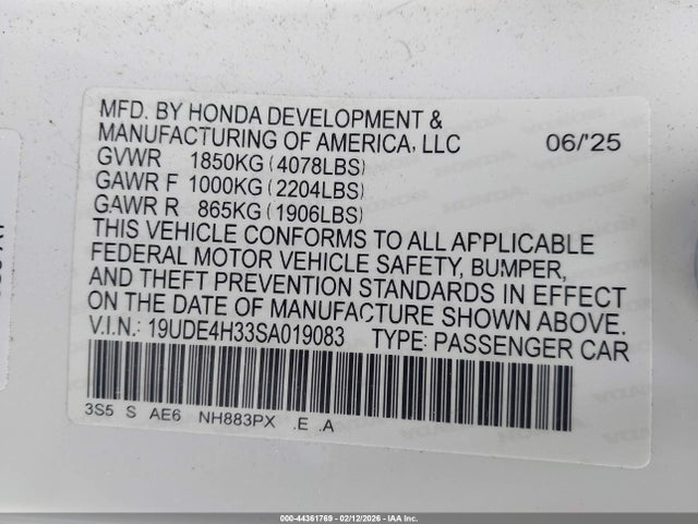 Продаж на аукціоні авто 2025 Acura Integra A-spec, vin: 19UDE4H33SA019083, номер лоту: 44361769