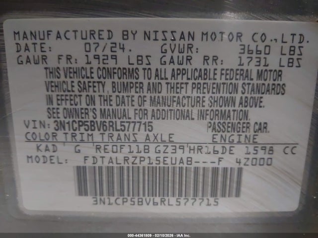 3N1CP5BV6RL577715 Nissan Kicks S Xtronic Cvt
