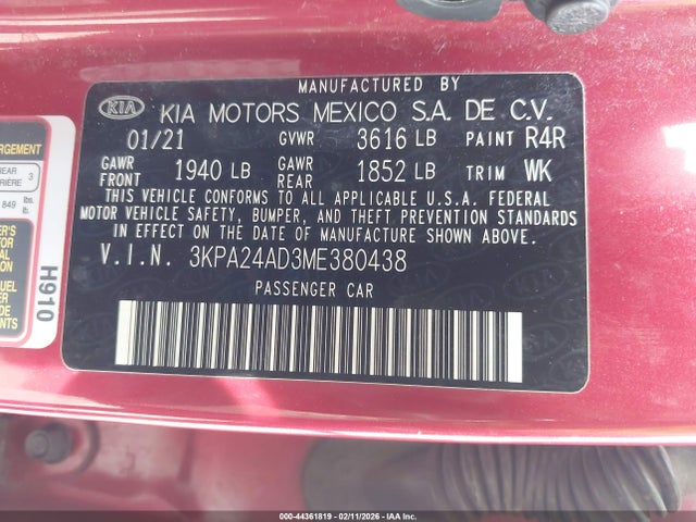3KPA24AD3ME380438 KIA RIO S
