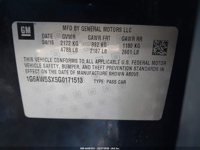 Продаж на аукціоні авто 2016 Cadillac Cts Standard, vin: 1G6AW5SX5G0171513, номер лоту: 44361831