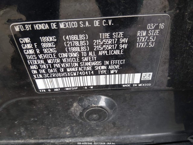 3CZRU6H5XGM740414 Honda HR-V EX