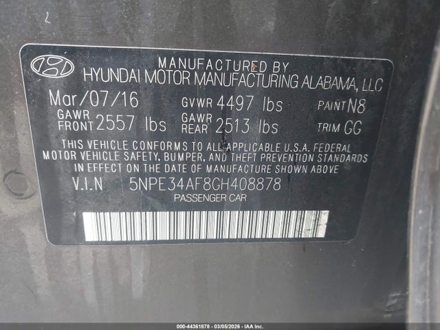 Aukcja sprzedaży 2016 Hyundai Sonata Sport, vin: 5NPE34AF8GH408878, numer aukcji: 44361878