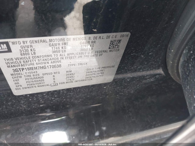 2017 Gmc Sierra 1500 Sle მანქანა იყიდება აუქციონზე, vin: 3GTP1MEH7HG170638, აუქციონის ნომერი: 44361897