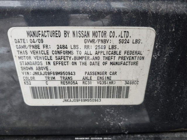 Продажа на аукционе авто 2009 Infiniti Ex35 Journey, vin: JNKAJ09F69M950943, номер лота: 44361903
