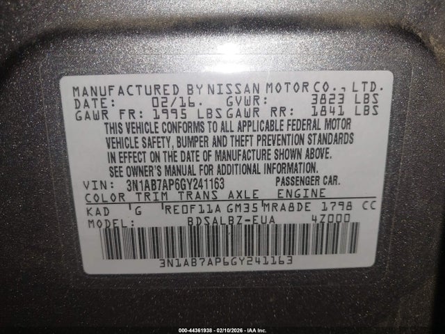 3N1AB7AP6GY241163 Nissan SENTRA S