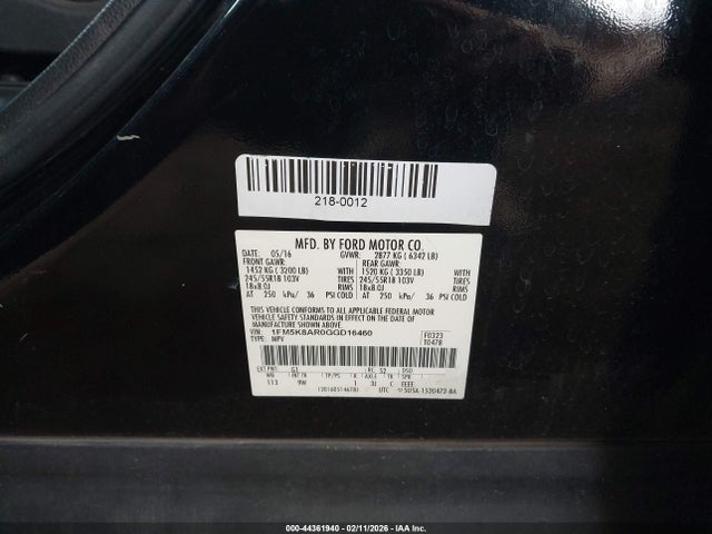 1FM5K8AR0GGD16460 Ford Utility Police Interceptor