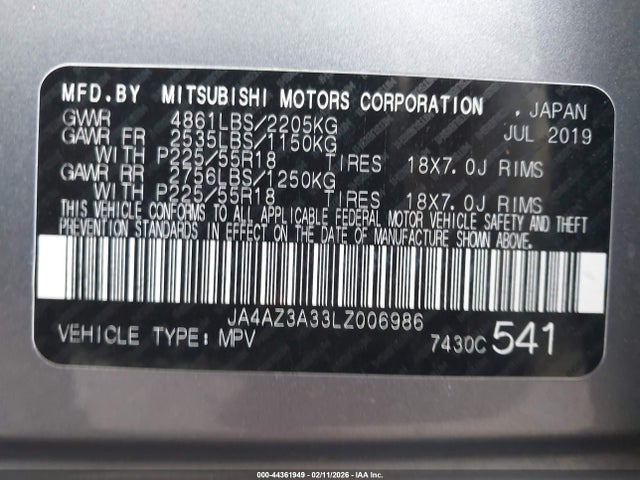Aukcja sprzedaży 2020 Mitsubishi Outlander Es 2.4 S-awc, vin: JA4AZ3A33LZ006986, numer aukcji: 44361949