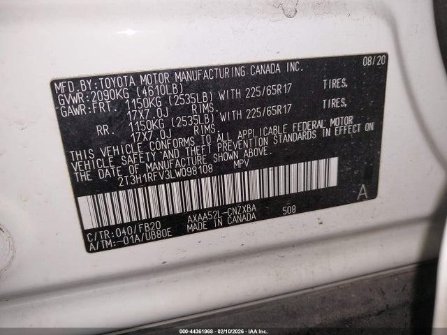 2020 TOYOTA RAV4 2T3H1RFV3LW098108 Photo 8