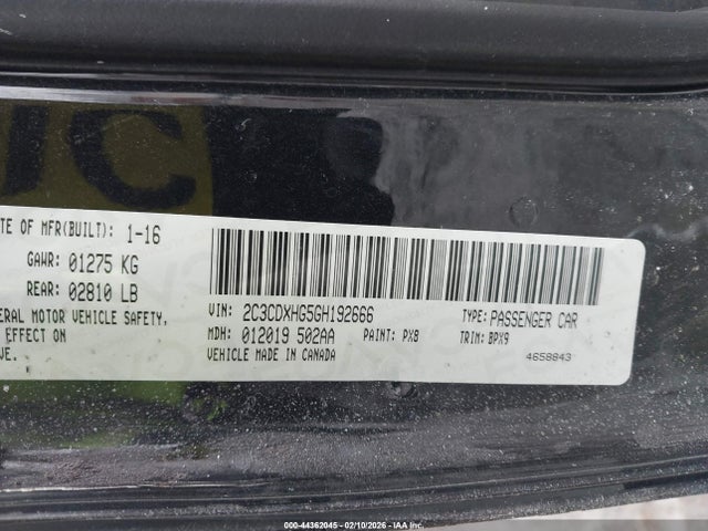 2016 Dodge Charger Sxt მანქანა იყიდება აუქციონზე, vin: 2C3CDXHG5GH192666, აუქციონის ნომერი: 44362045