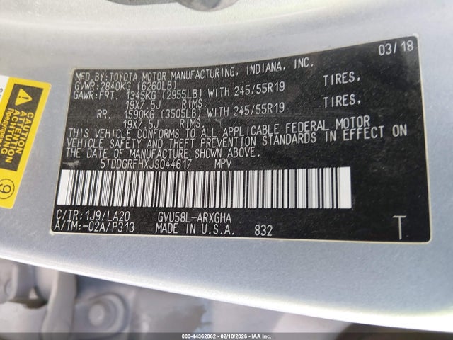5TDDGRFHXJS044617 Toyota Highlander Hybrid Limited