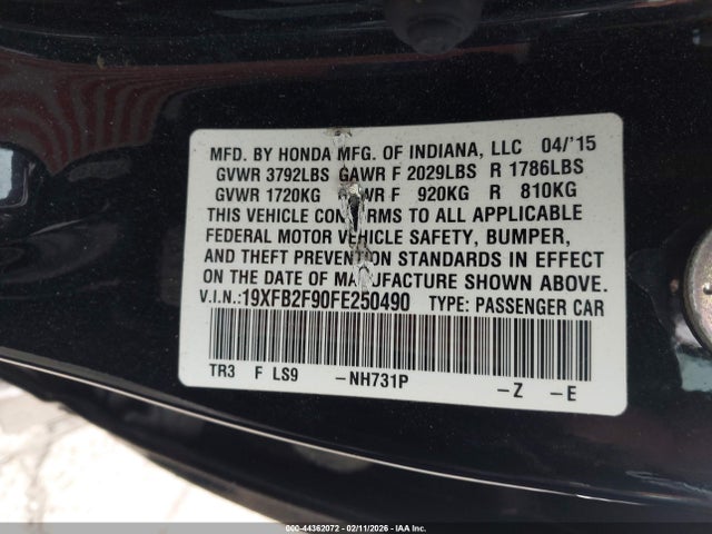 Honda Civic Ex-l 2015 19XFB2F90FE250490 Image 9