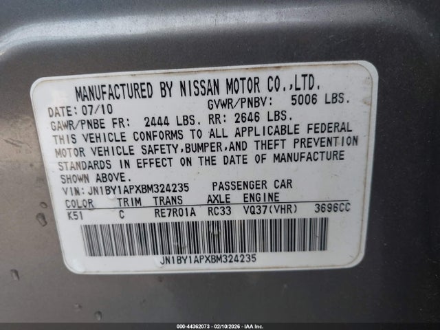 2011 Infiniti M37 მანქანა იყიდება აუქციონზე, vin: JN1BY1APXBM324235, აუქციონის ნომერი: 44362073