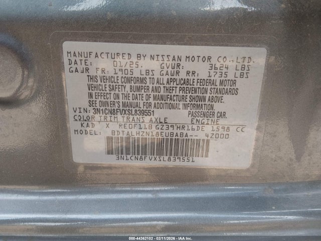 3N1CN8FVXSL839551 Nissan Versa 1.6 Sr